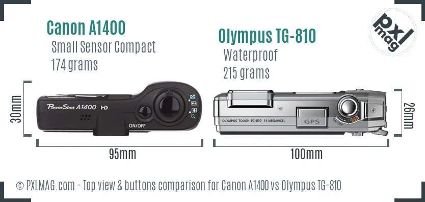 Canon A1400 vs Olympus TG-810 top view buttons comparison