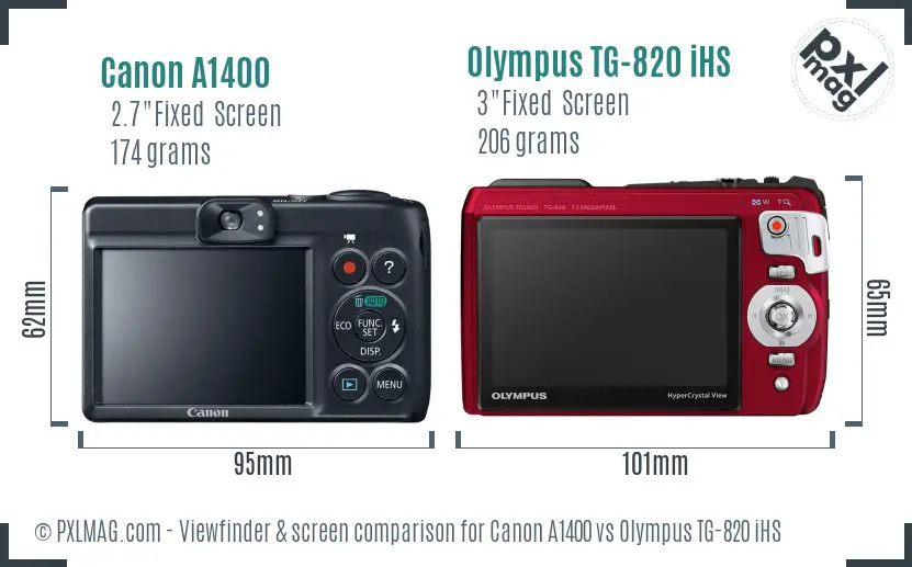 Canon A1400 vs Olympus TG-820 iHS Screen and Viewfinder comparison