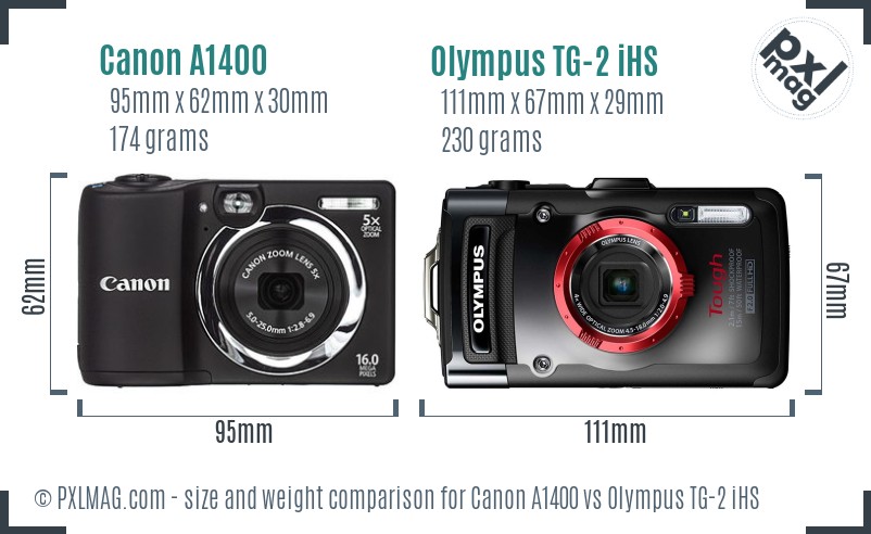 Canon A1400 vs Olympus TG-2 iHS size comparison Canon A1400 vs Olympus TG-2 iHS size comparison