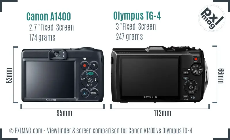 Canon A1400 vs Olympus TG-4 Screen and Viewfinder comparison