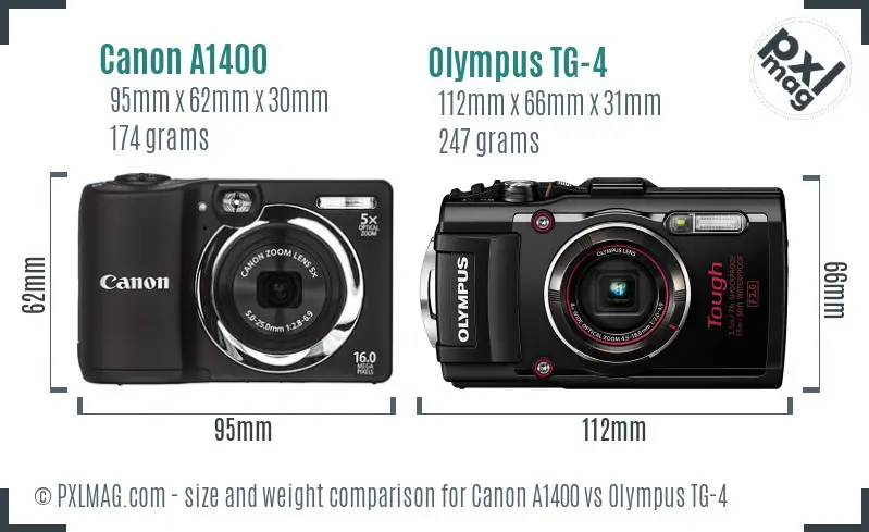 Canon A1400 vs Olympus TG-4 size comparison