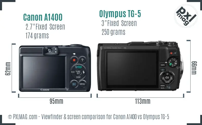 Canon A1400 vs Olympus TG-5 Screen and Viewfinder comparison