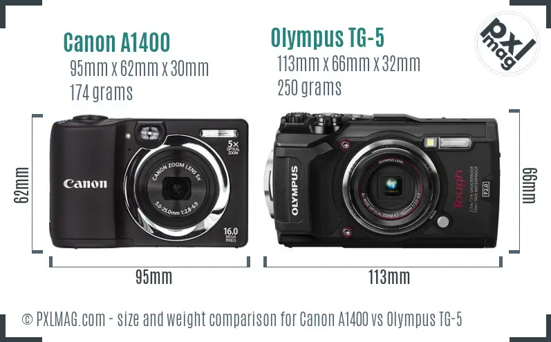 Canon A1400 vs Olympus TG-5 size comparison