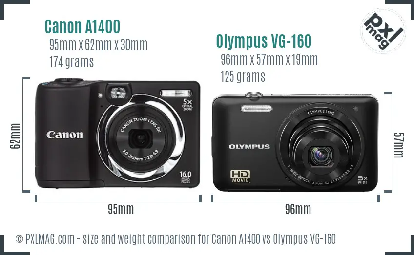 Canon A1400 vs Olympus VG-160 size comparison Canon A1400 vs Olympus VG-160 size comparison