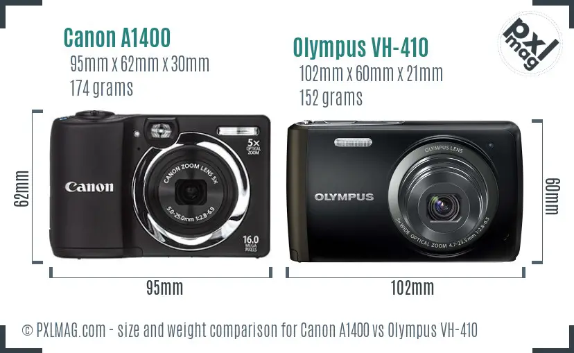 Canon A1400 vs Olympus VH-410 size comparison