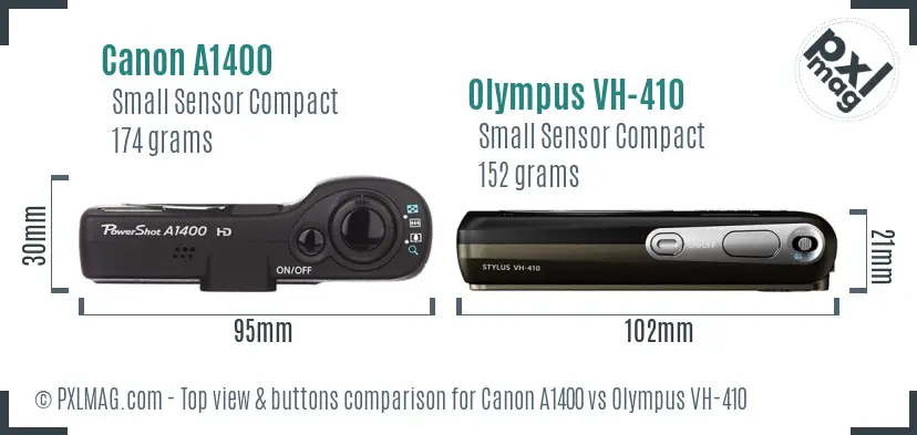 Canon A1400 vs Olympus VH-410 top view buttons comparison