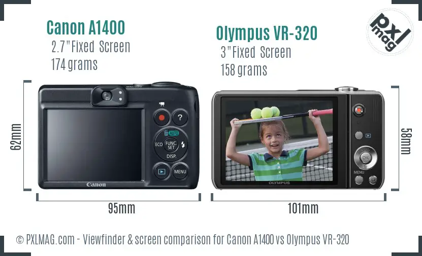 Canon A1400 vs Olympus VR-320 Screen and Viewfinder comparison