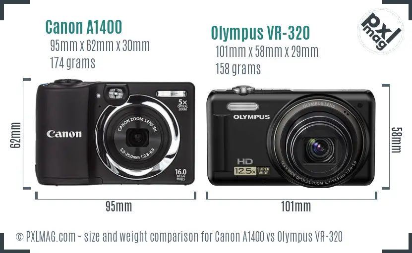 Canon A1400 vs Olympus VR-320 size comparison