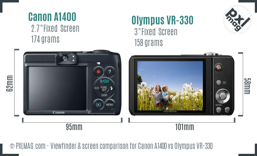 Canon A1400 vs Olympus VR-330 Screen and Viewfinder comparison