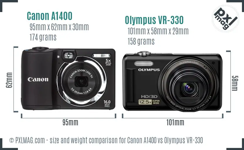Canon A1400 vs Olympus VR-330 size comparison