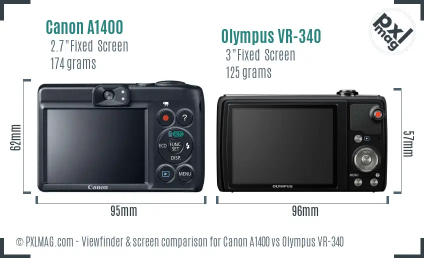 Canon A1400 vs Olympus VR-340 Screen and Viewfinder comparison