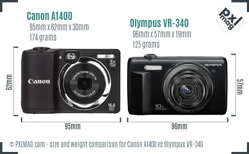 Canon A1400 vs Olympus VR-340 size comparison