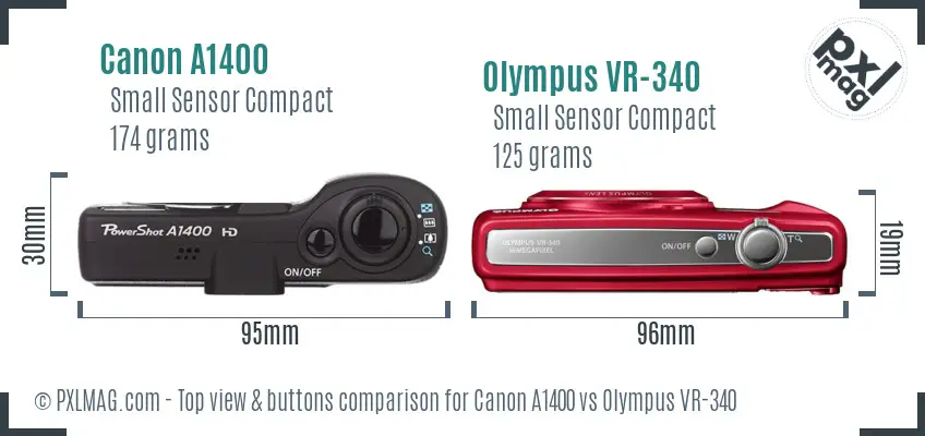 Canon A1400 vs Olympus VR-340 top view buttons comparison