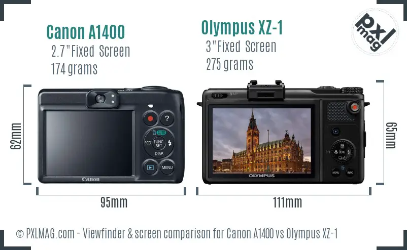 Canon A1400 vs Olympus XZ-1 Screen and Viewfinder comparison