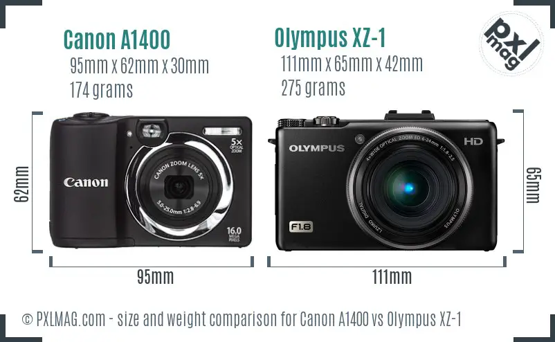 Canon A1400 vs Olympus XZ-1 size comparison
