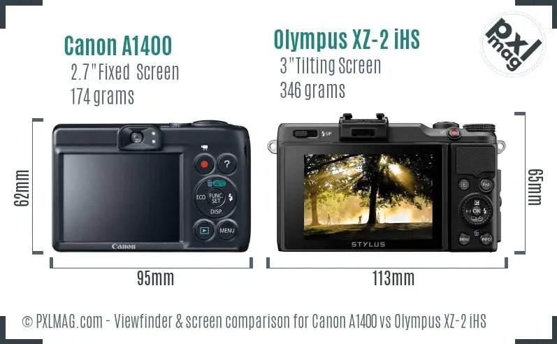 Canon A1400 vs Olympus XZ-2 iHS Screen and Viewfinder comparison