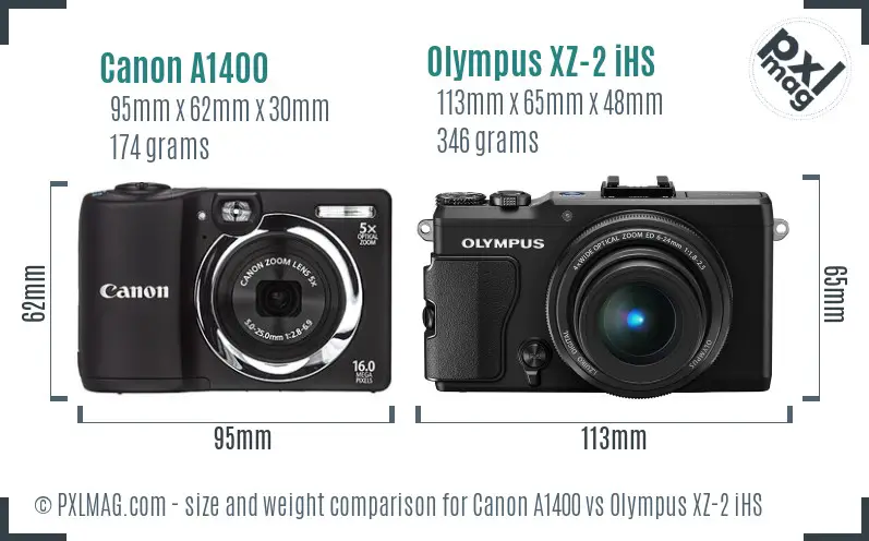 Canon A1400 vs Olympus XZ-2 iHS size comparison