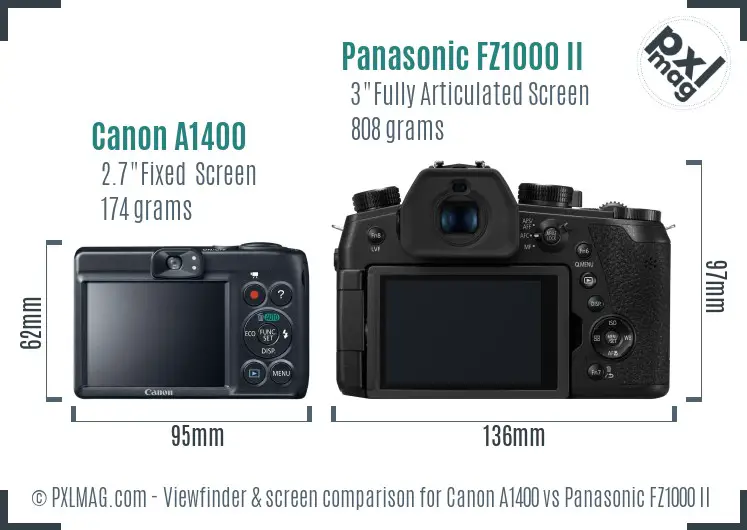 Canon A1400 vs Panasonic FZ1000 II Screen and Viewfinder comparison