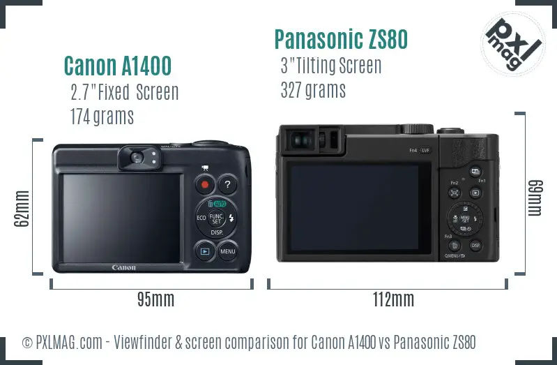 Canon A1400 vs Panasonic ZS80 Screen and Viewfinder comparison