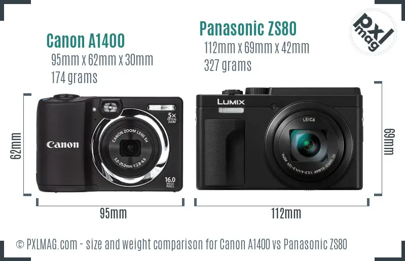 Canon A1400 vs Panasonic ZS80 size comparison