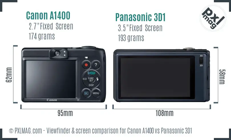 Canon A1400 vs Panasonic 3D1 Screen and Viewfinder comparison