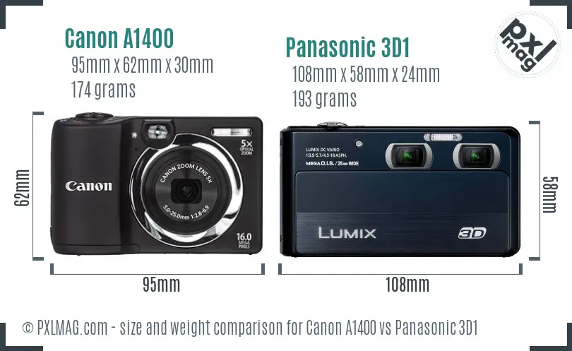 Canon A1400 vs Panasonic 3D1 size comparison