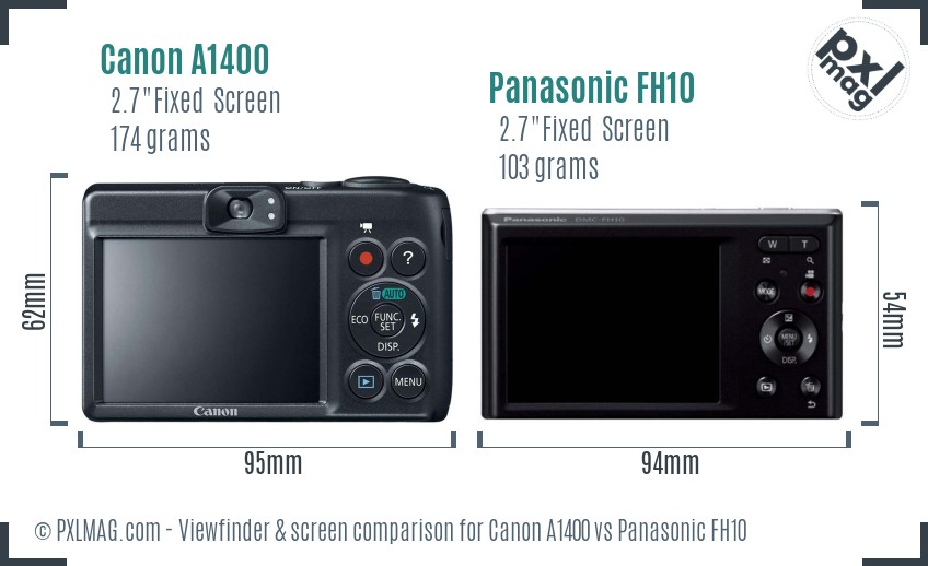 Canon A1400 vs Panasonic FH10 Screen and Viewfinder comparison