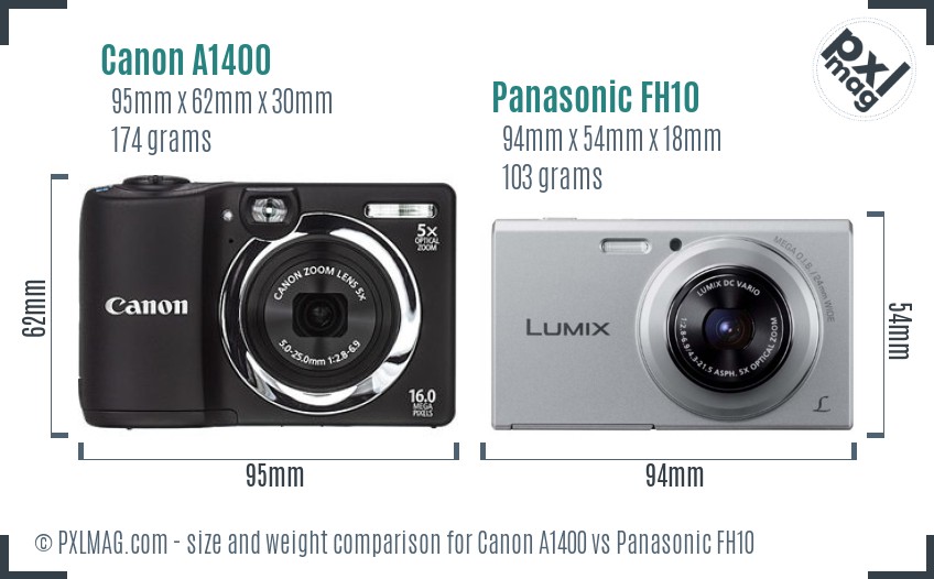 Canon A1400 vs Panasonic FH10 size comparison