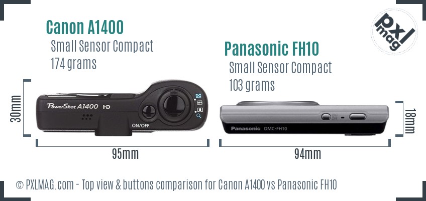Canon A1400 vs Panasonic FH10 top view buttons comparison