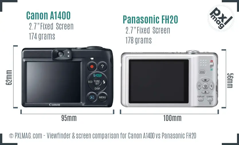 Canon A1400 vs Panasonic FH20 Screen and Viewfinder comparison