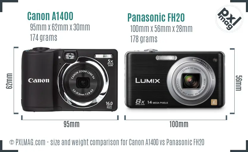 Canon A1400 vs Panasonic FH20 size comparison