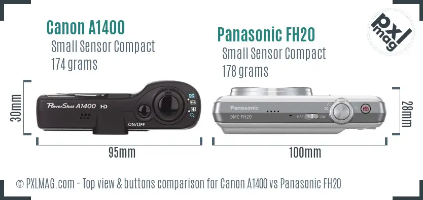 Canon A1400 vs Panasonic FH20 top view buttons comparison