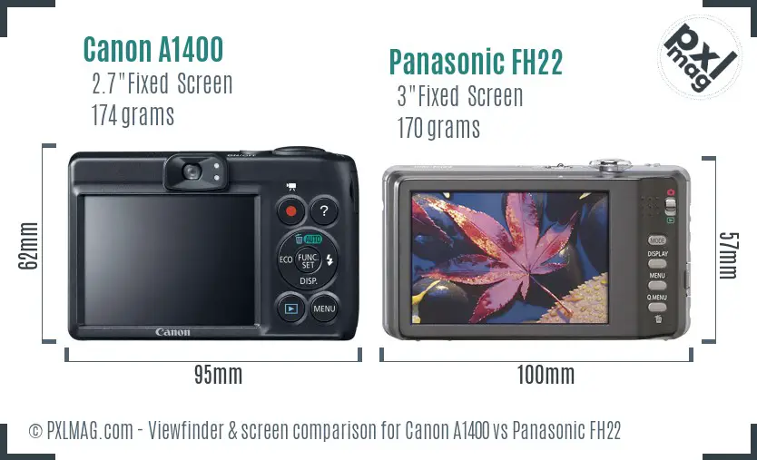 Canon A1400 vs Panasonic FH22 Screen and Viewfinder comparison