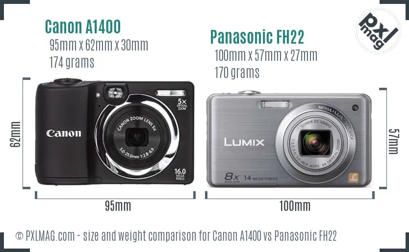 Canon A1400 vs Panasonic FH22 size comparison