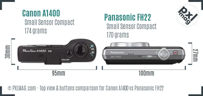 Canon A1400 vs Panasonic FH22 top view buttons comparison