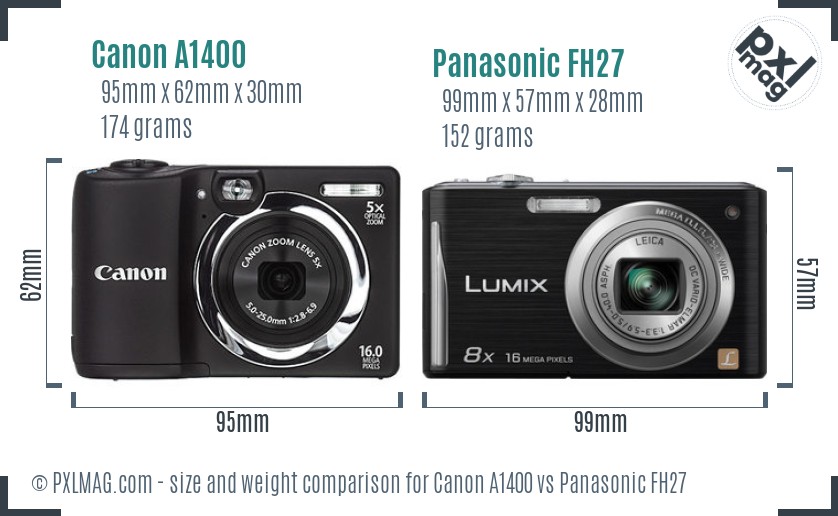 Canon A1400 vs Panasonic FH27 size comparison Canon A1400 vs Panasonic FH27 size comparison