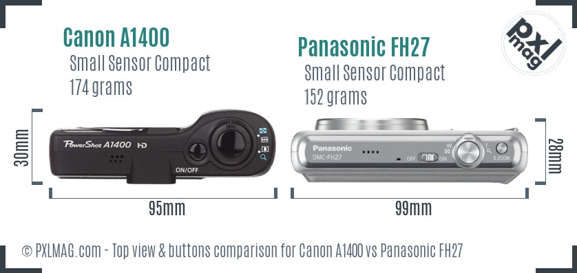 Canon A1400 vs Panasonic FH27 top view buttons comparison