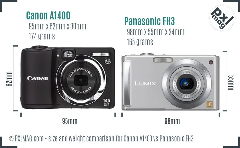 Canon A1400 vs Panasonic FH3 size comparison