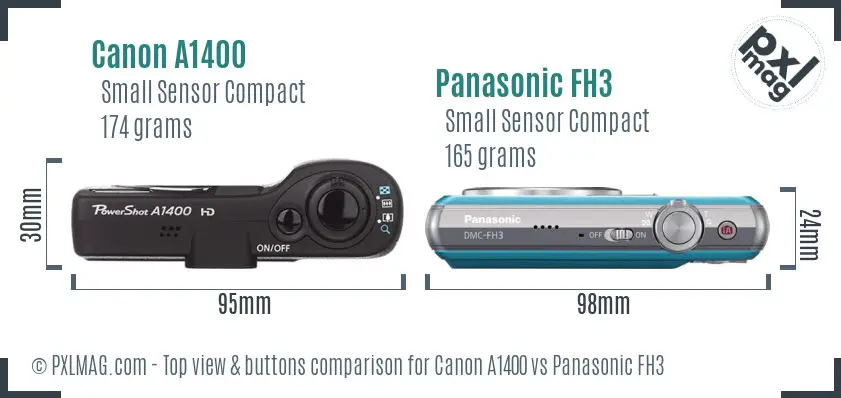 Canon A1400 vs Panasonic FH3 top view buttons comparison