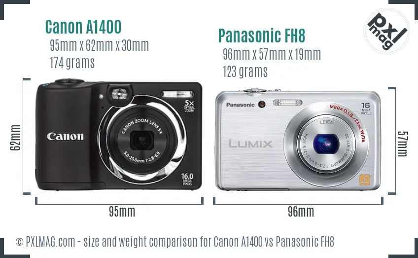 Canon A1400 vs Panasonic FH8 size comparison