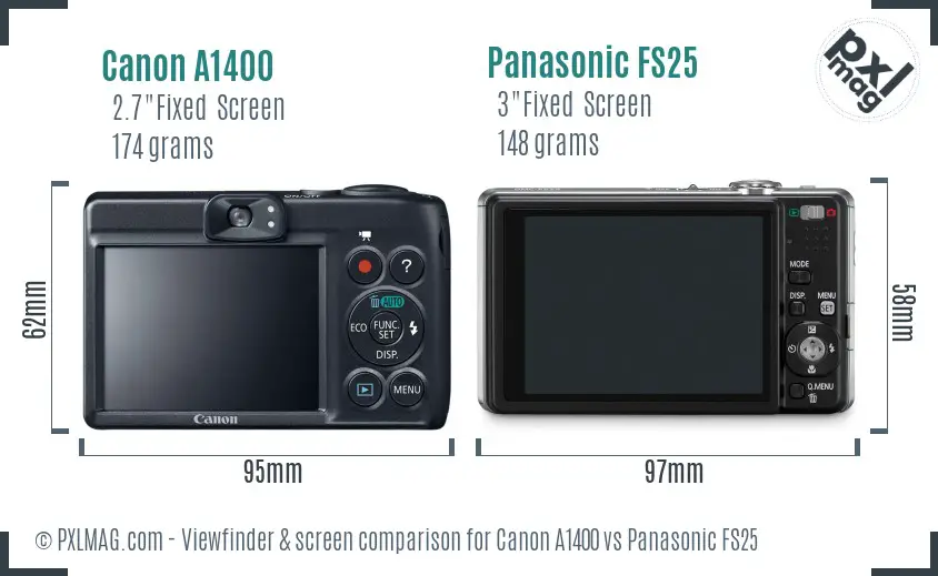 Canon A1400 vs Panasonic FS25 Screen and Viewfinder comparison
