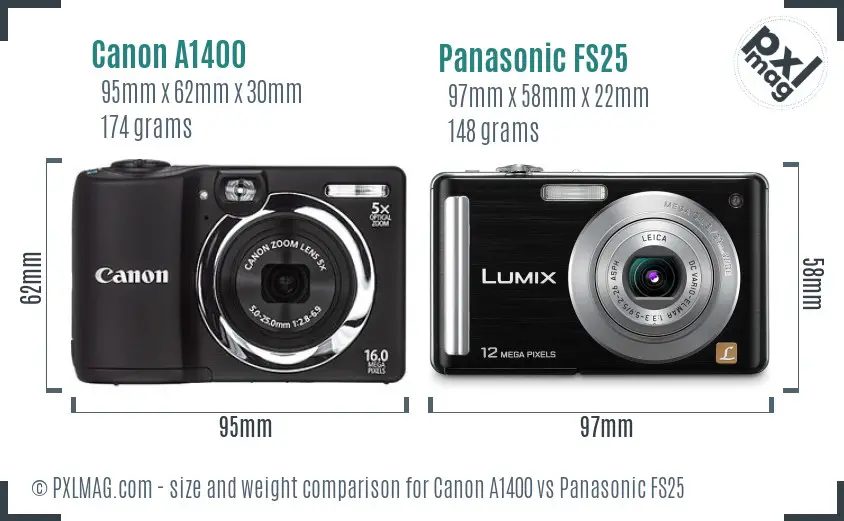 Canon A1400 vs Panasonic FS25 size comparison