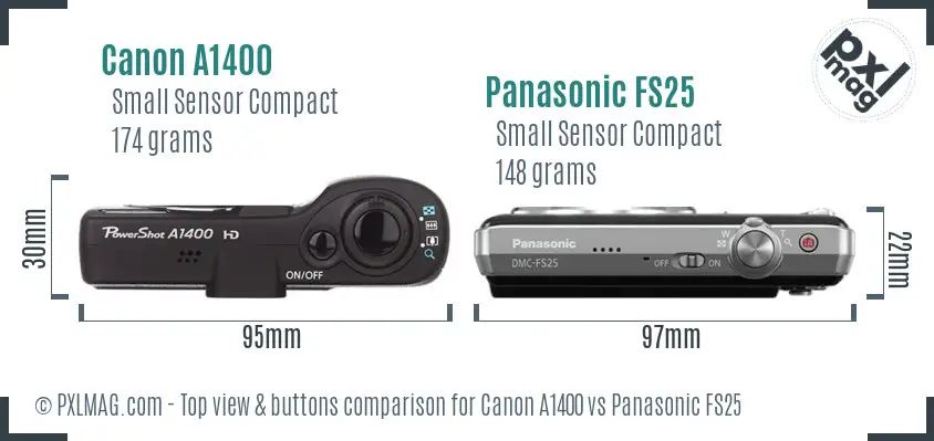 Canon A1400 vs Panasonic FS25 top view buttons comparison