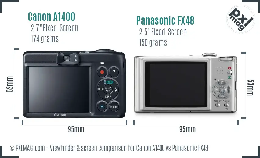 Canon A1400 vs Panasonic FX48 Screen and Viewfinder comparison