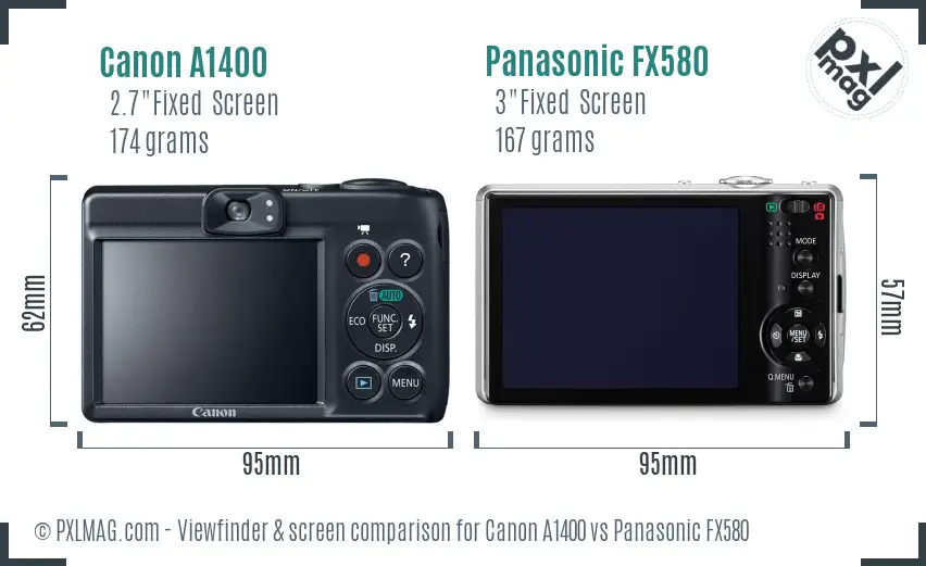 Canon A1400 vs Panasonic FX580 Screen and Viewfinder comparison Canon A1400 vs Panasonic FX580 Screen and Viewfinder comparison