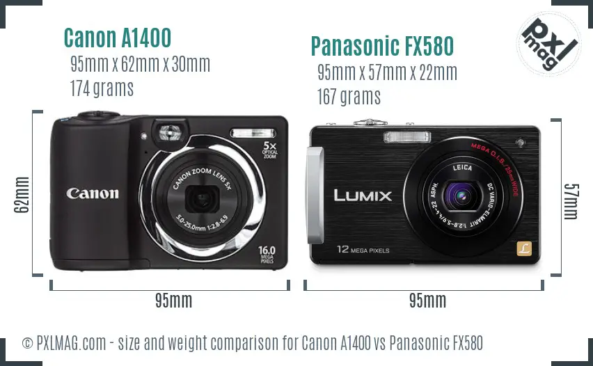 Canon A1400 vs Panasonic FX580 size comparison Canon A1400 vs Panasonic FX580 size comparison