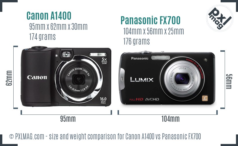 Canon A1400 vs Panasonic FX700 size comparison