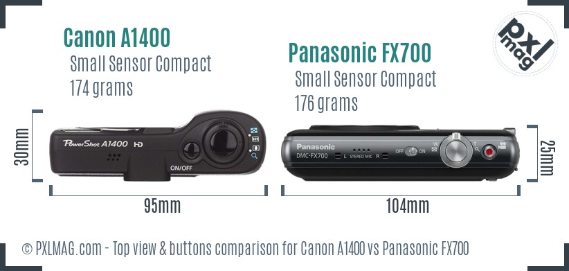 Canon A1400 vs Panasonic FX700 top view buttons comparison