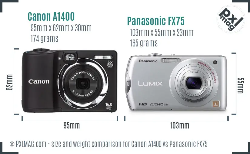 Canon A1400 vs Panasonic FX75 size comparison