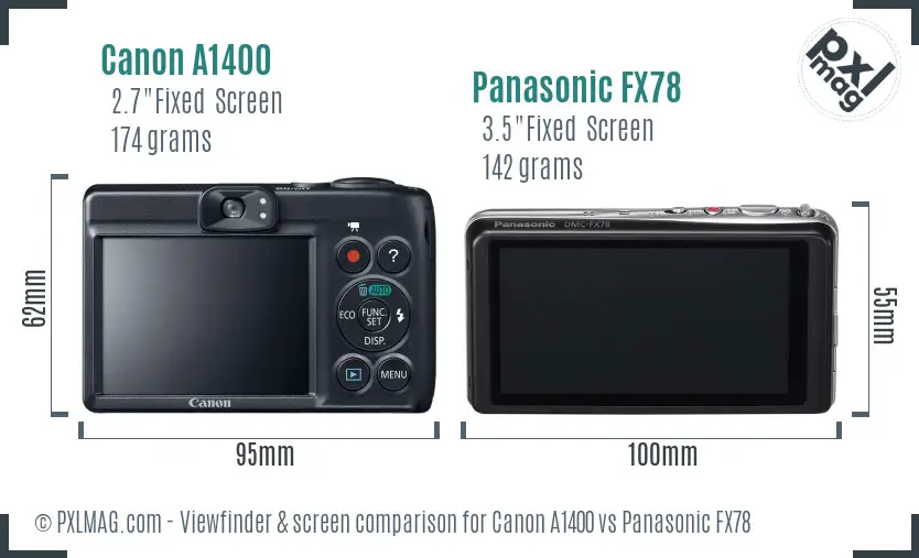 Canon A1400 vs Panasonic FX78 Screen and Viewfinder comparison